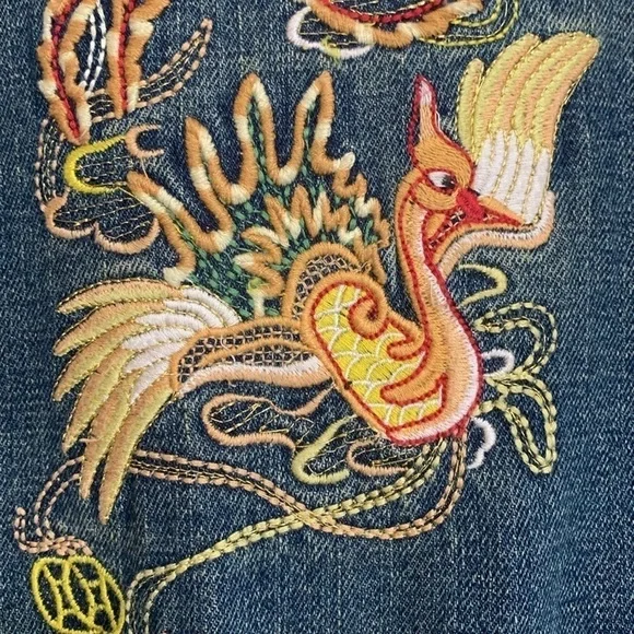 Z. Cavaricci Y2K Denim Blue Jean Bird Embroidery Distressed Button Down Jacket 4 - Picture 16 of 17